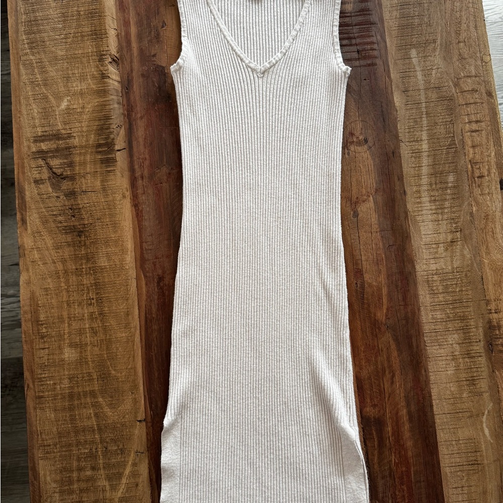 Magaschoni Cream Ribbed Midi Dress